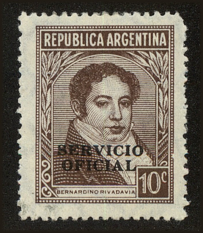 Front view of Argentina O44 collectors stamp
