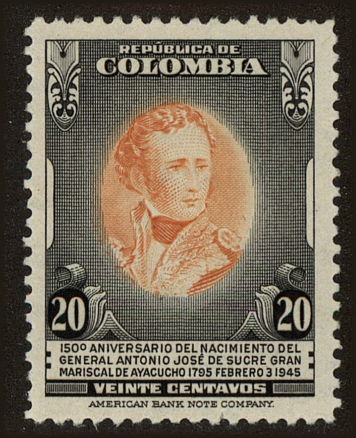 Front view of Colombia 533 collectors stamp