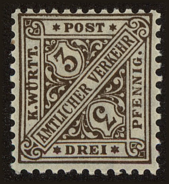 Front view of Wurttemberg O121 collectors stamp