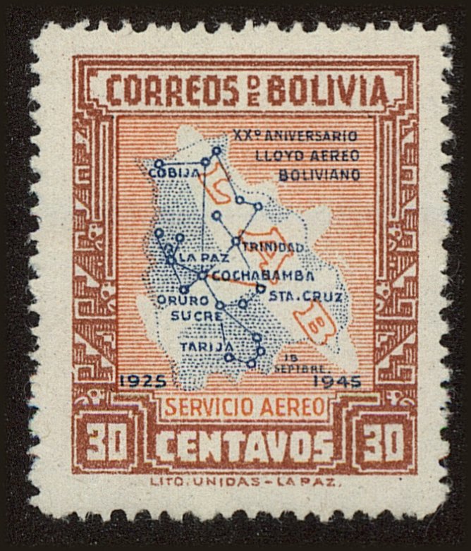 Front view of Bolivia C106 collectors stamp