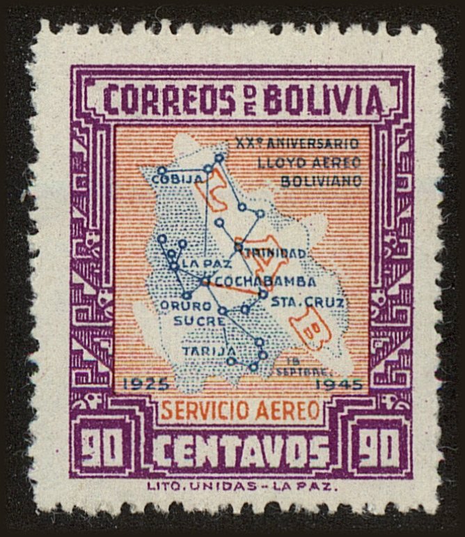Front view of Bolivia C108 collectors stamp