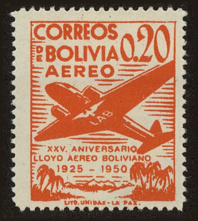 Front view of Bolivia C130 collectors stamp
