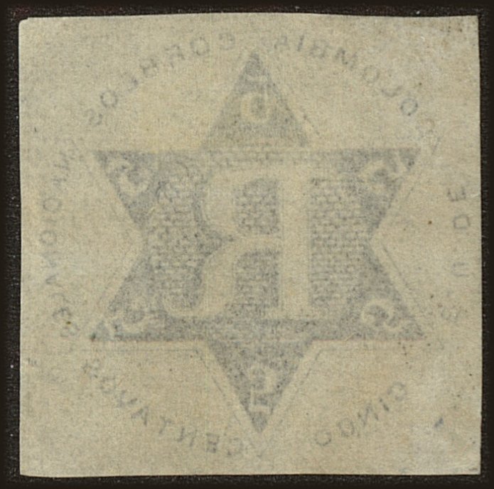 Back view of Colombia FScott #1 stamp