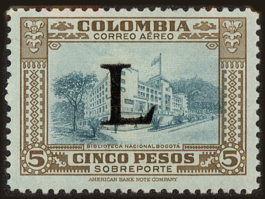 Front view of Colombia C185 collectors stamp