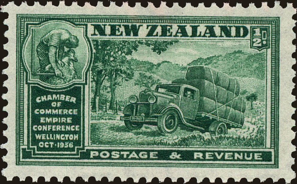 Front view of New Zealand 218 collectors stamp