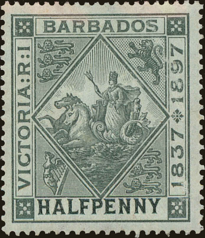 Front view of Barbados 82a collectors stamp