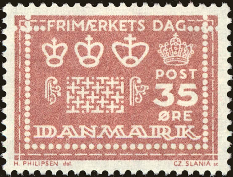 Front view of Denmark 413 collectors stamp