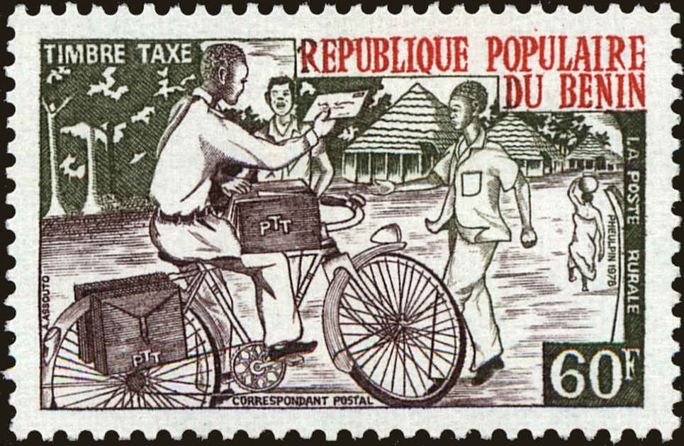 Front view of Benin J48 collectors stamp