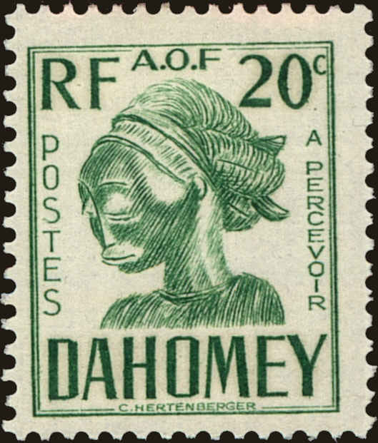 Front view of Dahomey J22 collectors stamp