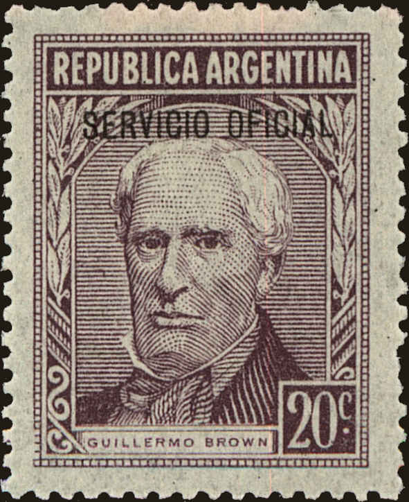 Front view of Argentina O108 collectors stamp