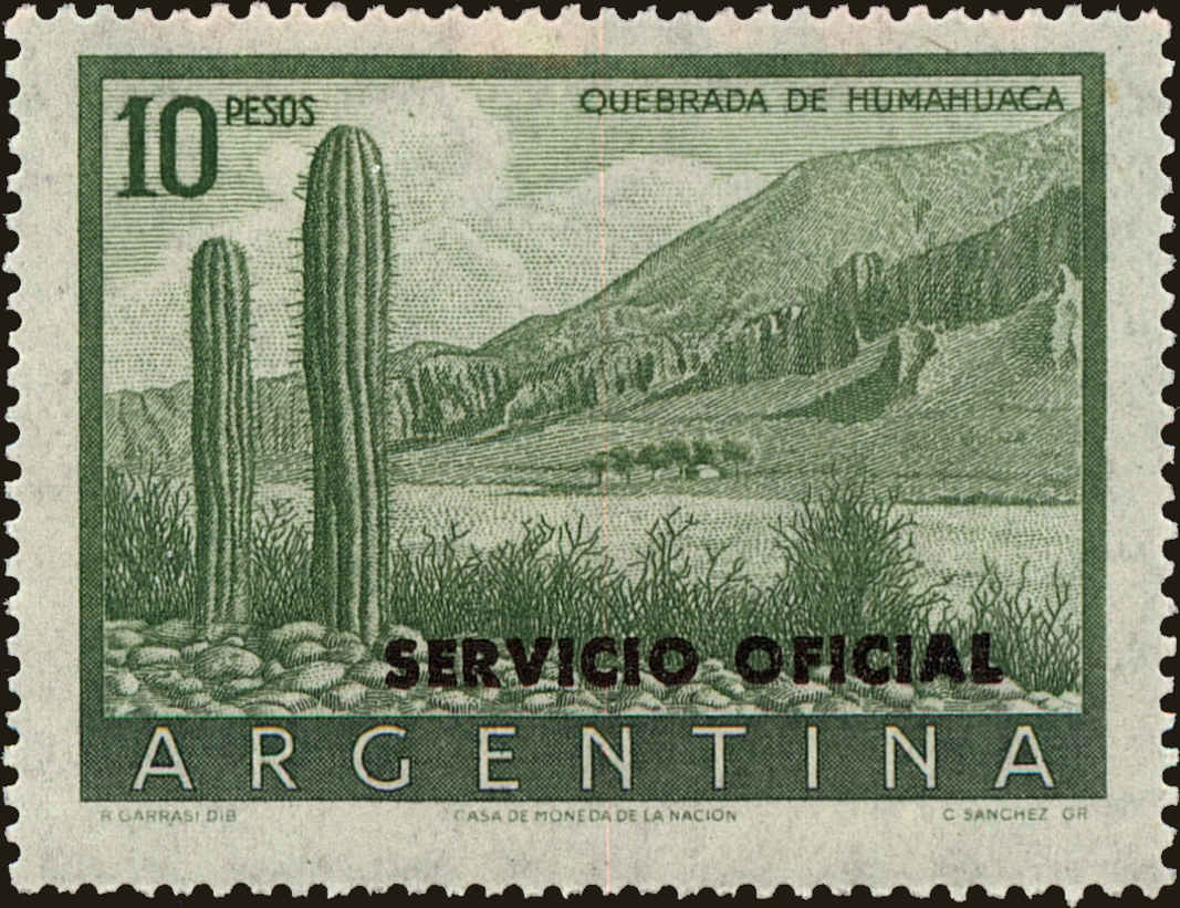 Front view of Argentina O103 collectors stamp