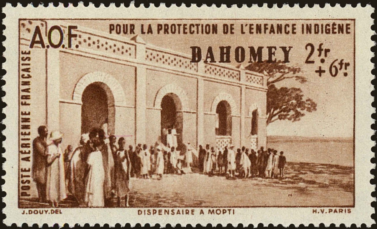 Front view of Dahomey CB3 collectors stamp