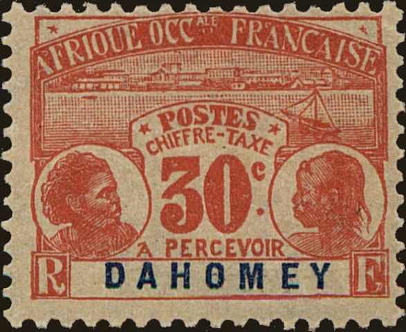 Front view of Dahomey J5 collectors stamp