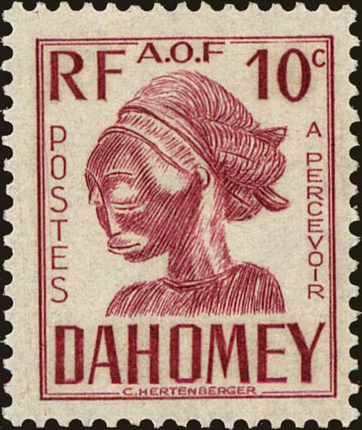 Front view of Dahomey J20 collectors stamp