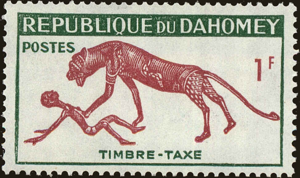 Front view of Dahomey J29 collectors stamp