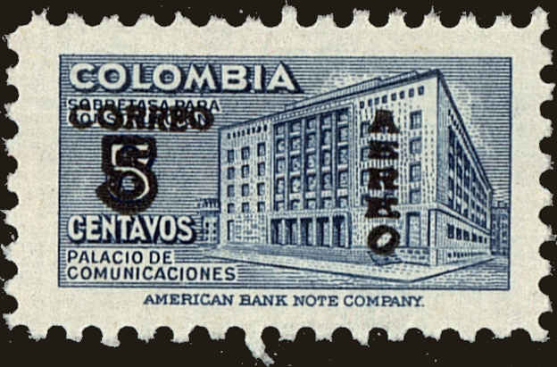 Front view of Colombia C227 collectors stamp