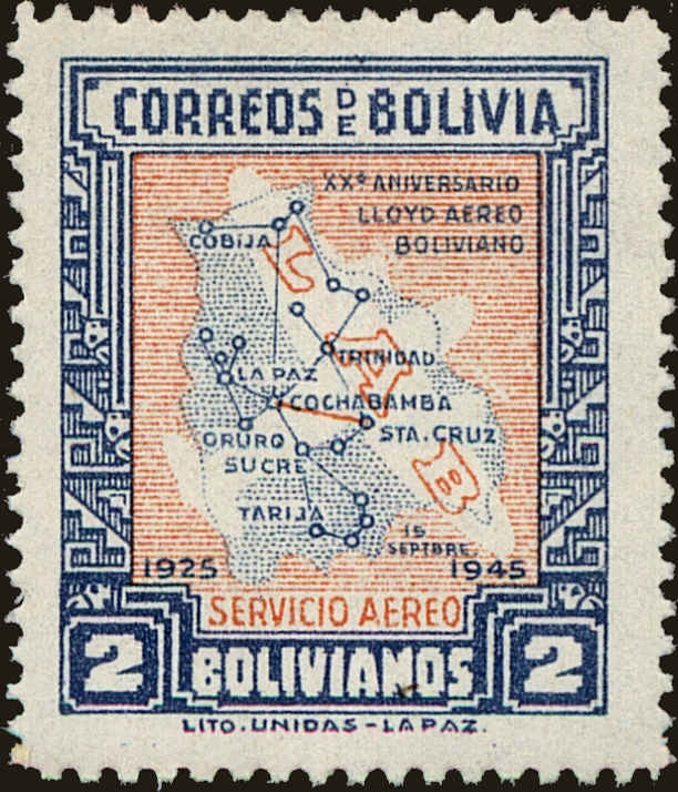 Front view of Bolivia C109 collectors stamp