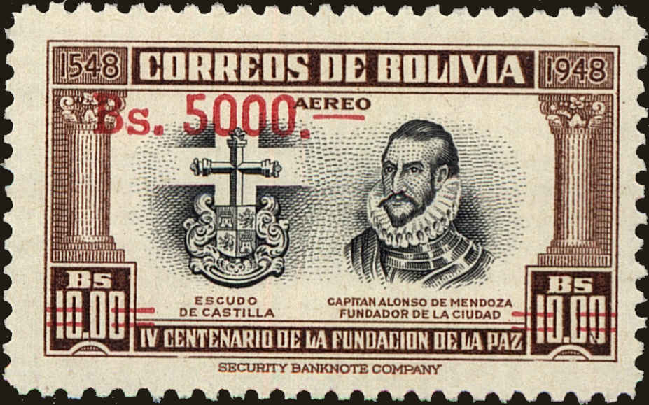 Front view of Bolivia C196 collectors stamp