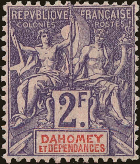 Front view of Dahomey 15 collectors stamp