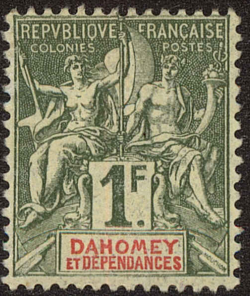 Front view of Dahomey 14 collectors stamp