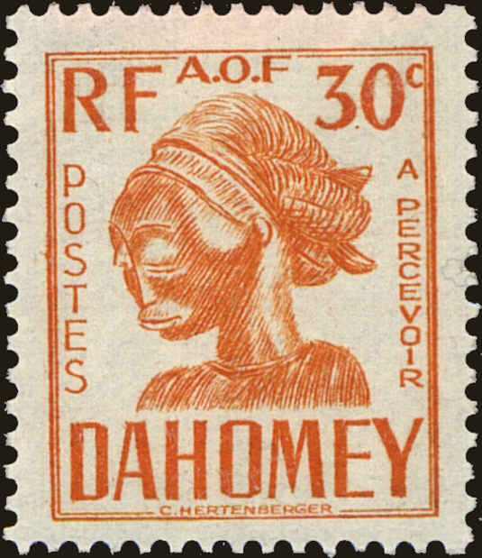 Front view of Dahomey J23 collectors stamp