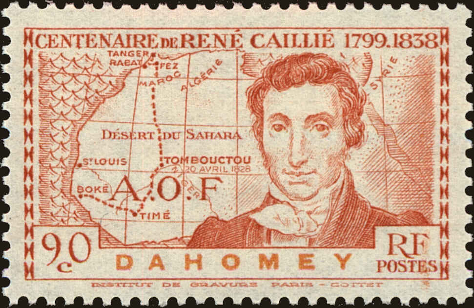 Front view of Dahomey 108 collectors stamp