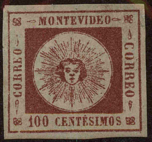 Front view of Uruguay 9 collectors stamp
