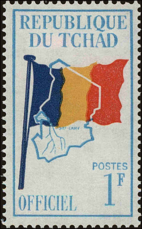 Front view of Chad O1 collectors stamp