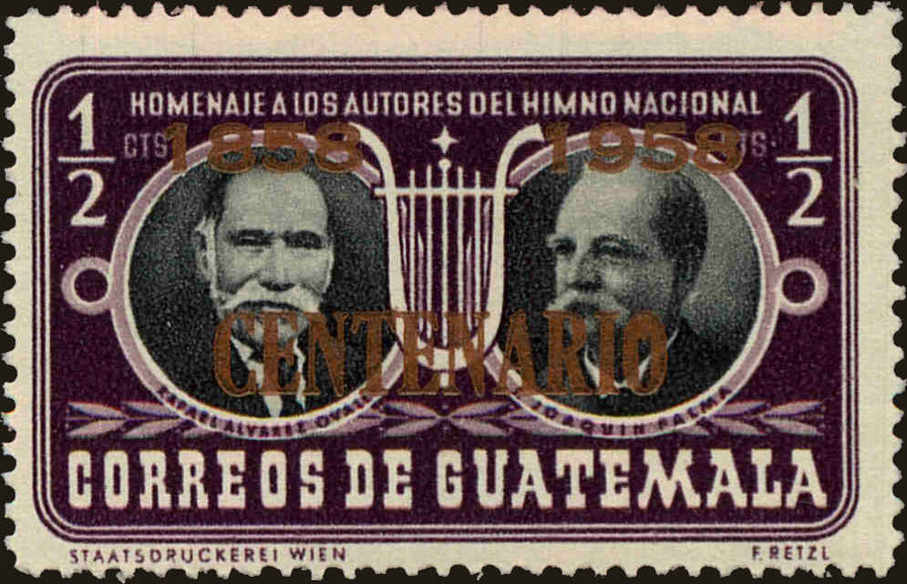 Front view of Guatemala 377 collectors stamp