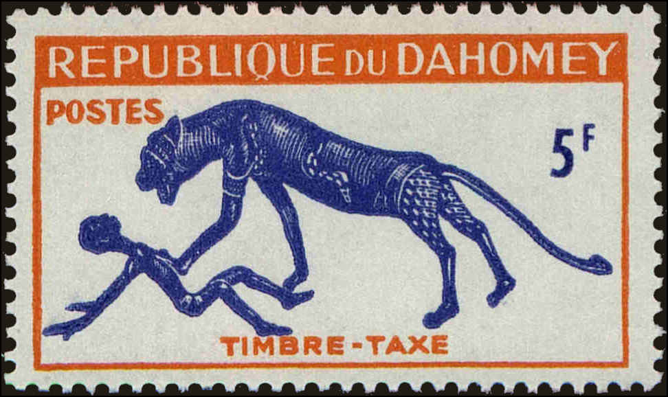 Front view of Dahomey J31 collectors stamp
