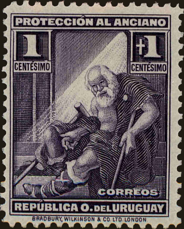 Front view of Uruguay B1 collectors stamp