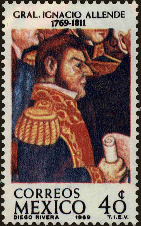 Front view of Mexico 1007 collectors stamp