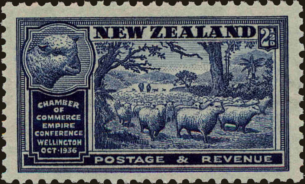 Front view of New Zealand 220 collectors stamp