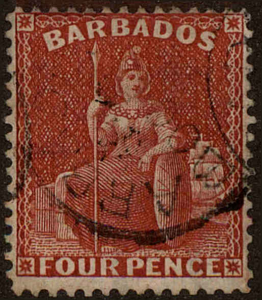 Front view of Barbados 53a collectors stamp