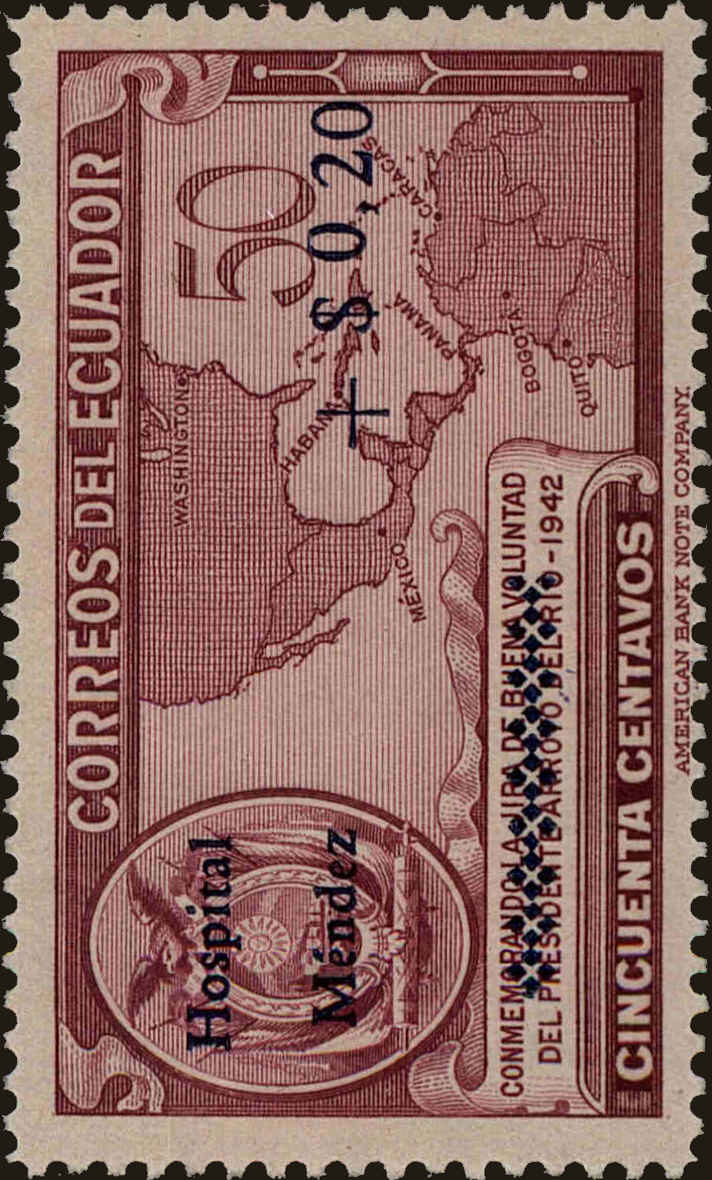 Front view of Ecuador B4 collectors stamp