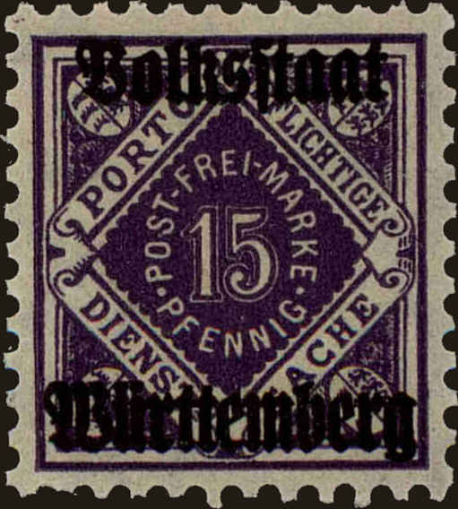 Front view of Wurttemberg O48 collectors stamp
