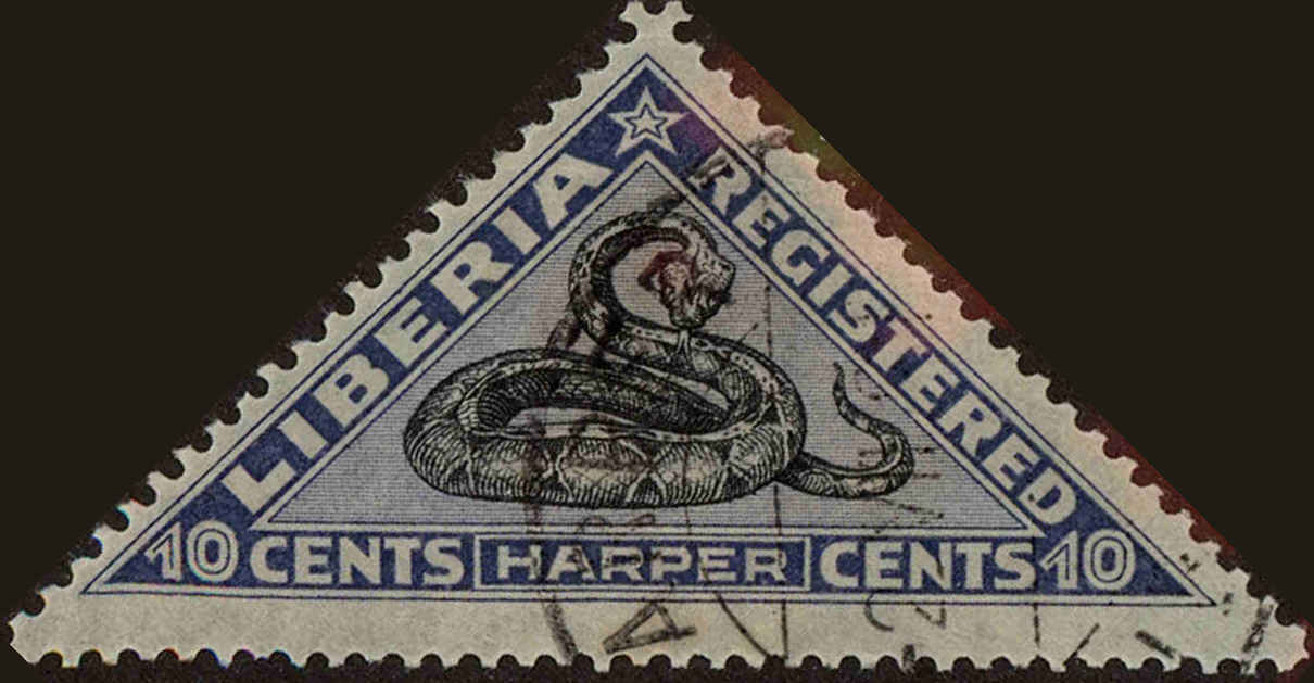 Front view of Liberia F22 collectors stamp