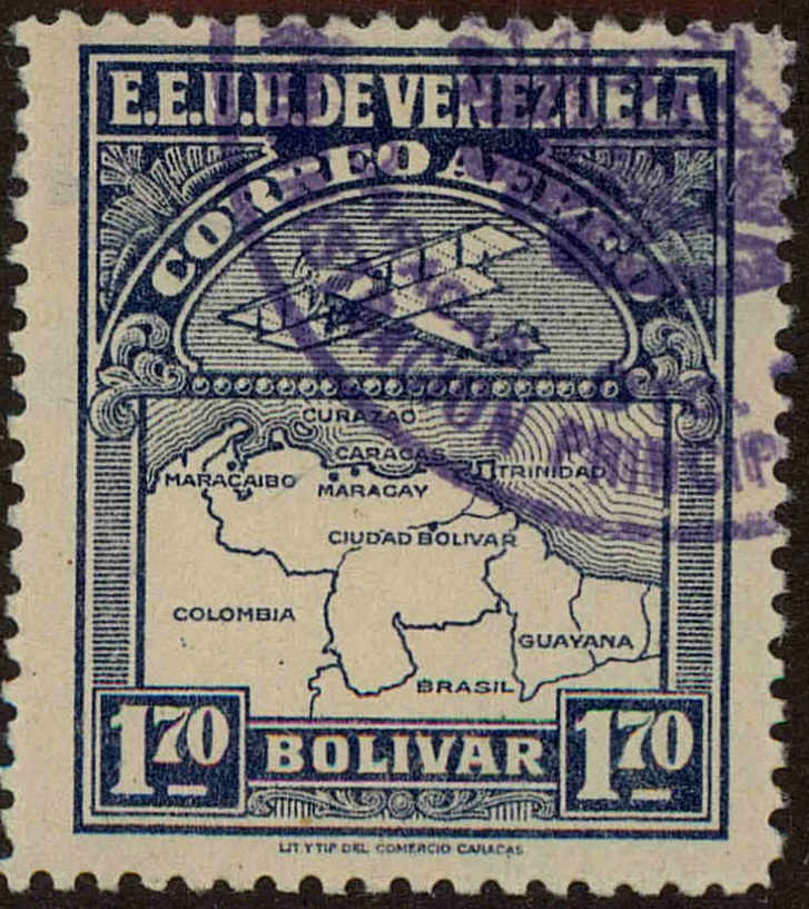 Front view of Venezuela C9 collectors stamp