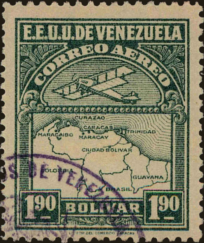 Front view of Venezuela C10 collectors stamp