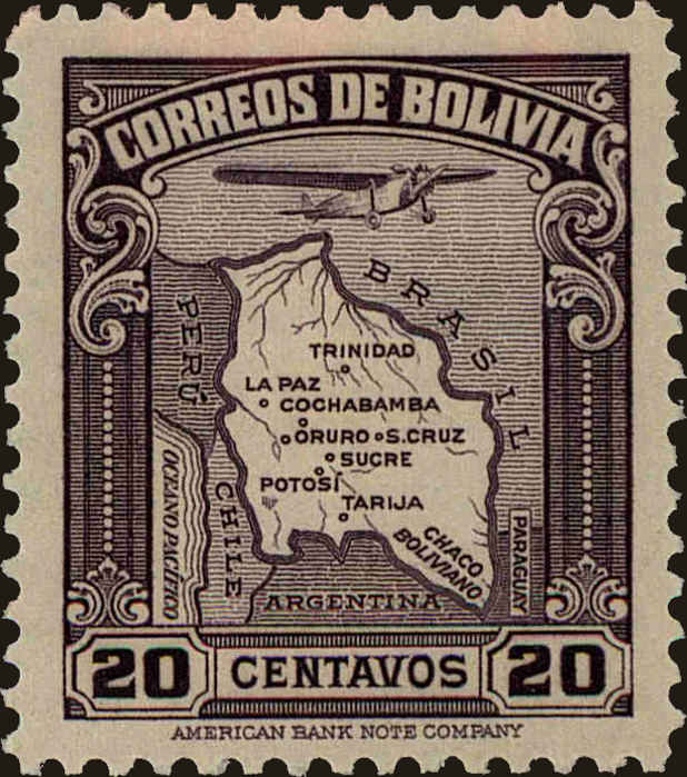Front view of Bolivia C44 collectors stamp