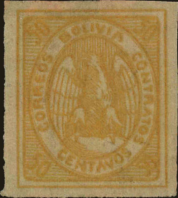 Front view of Bolivia 5 collectors stamp