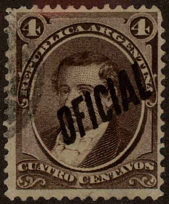 Front view of Argentina O5 collectors stamp