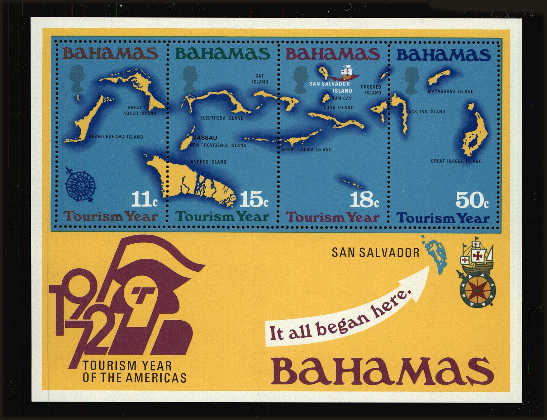 Front view of Bahamas 343 collectors stamp