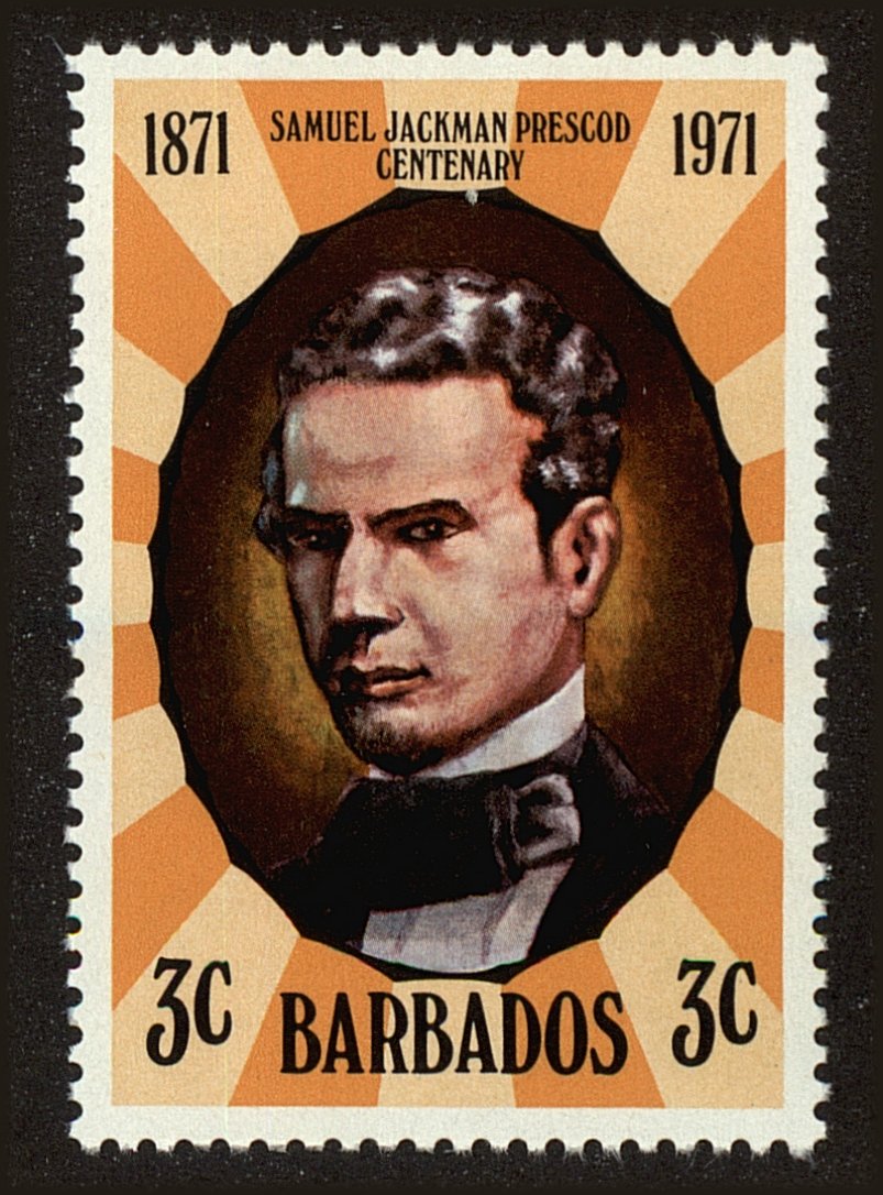 Front view of Barbados 362 collectors stamp