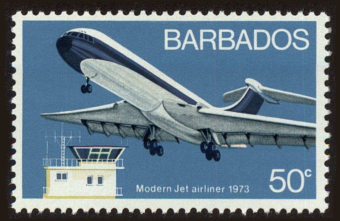 Front view of Barbados 387 collectors stamp