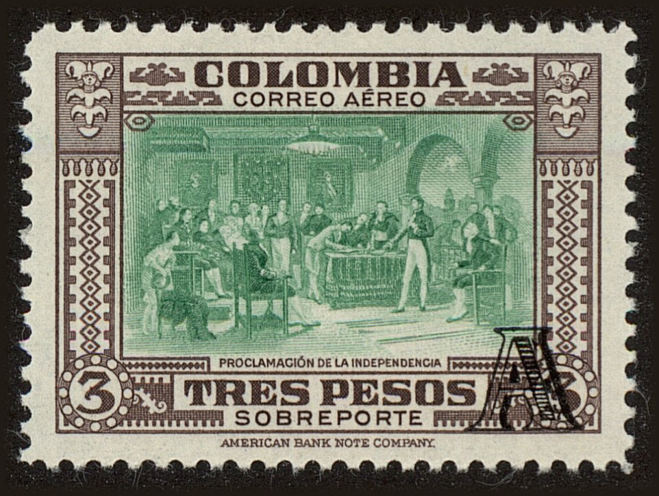 Front view of Colombia C215 collectors stamp