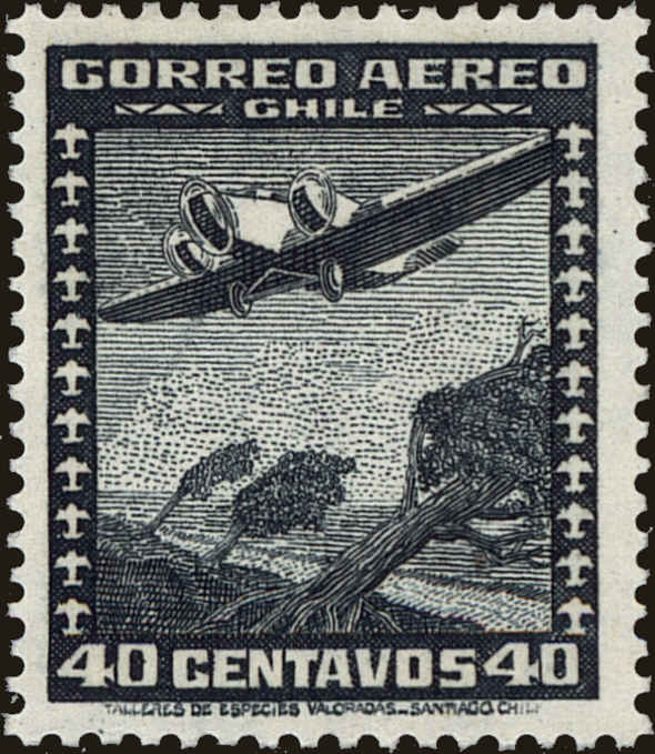 Front view of Chile C34 collectors stamp