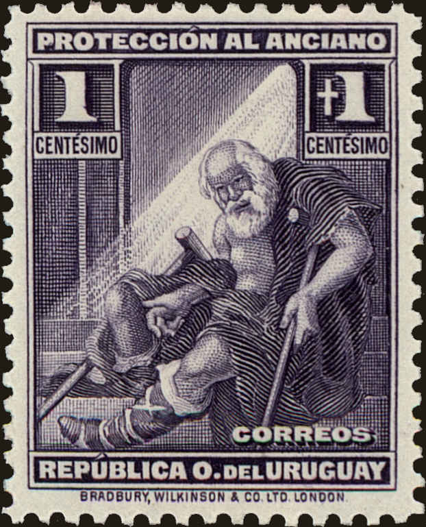 Front view of Uruguay B1 collectors stamp