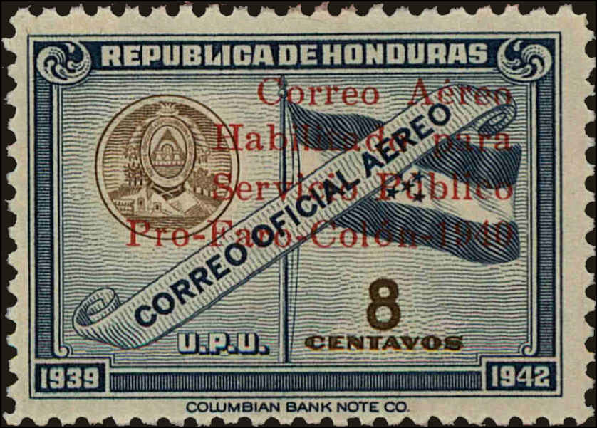 Front view of Honduras C103 collectors stamp