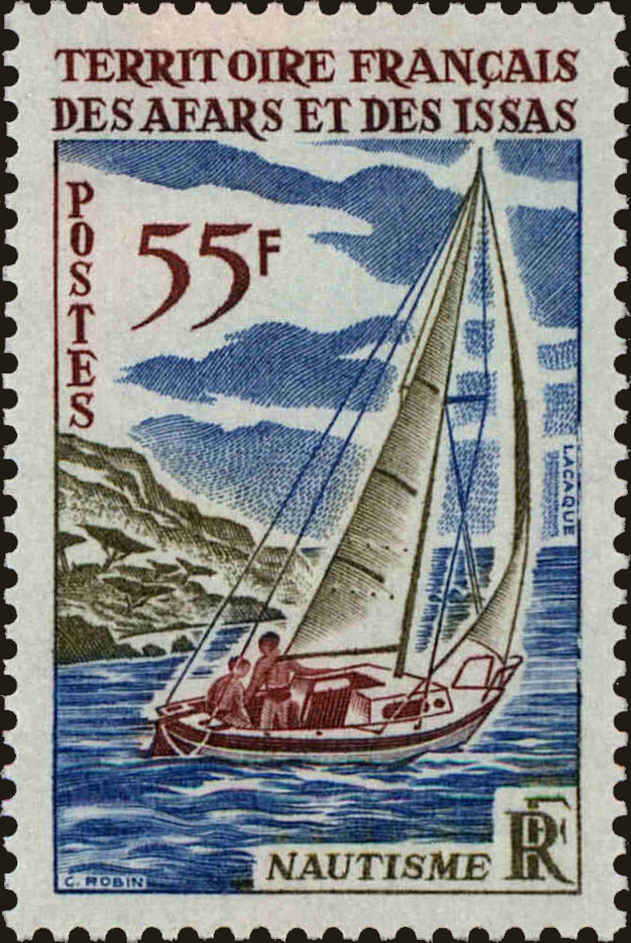 Front view of Afars and Issas 346 collectors stamp